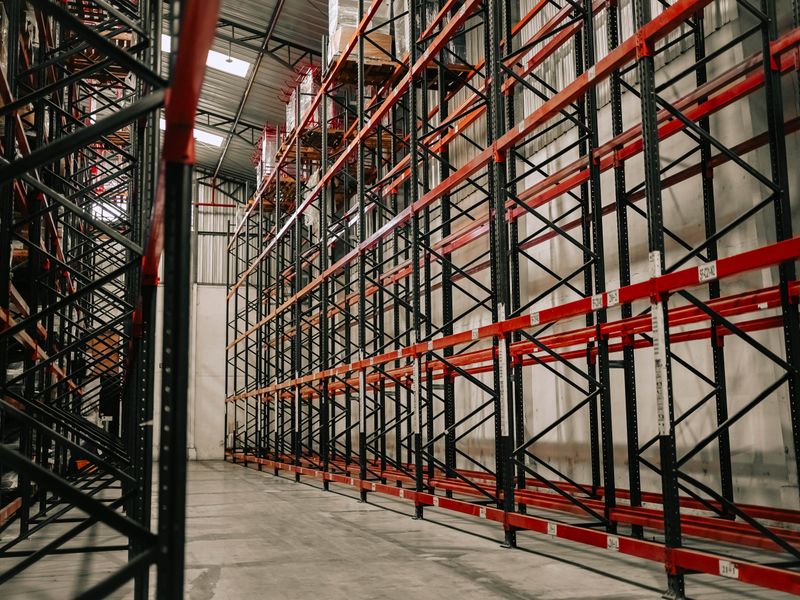 Rows of shelving stocked with material handling parts inventory
